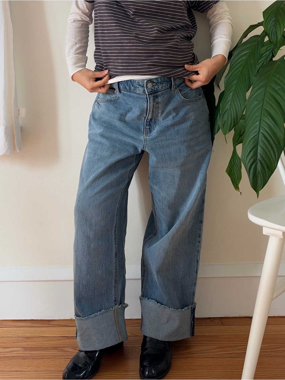 Talbots 99% Cotton Straight Ankle Cuffed Hem Blue Denim Jeans Preppy Size 12P